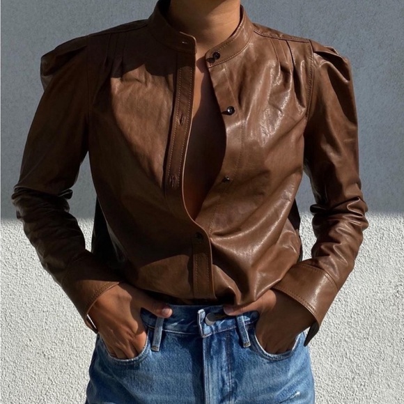STUNNING! Frame Charlie Leather Shirt, size M - Picture 4 of 14